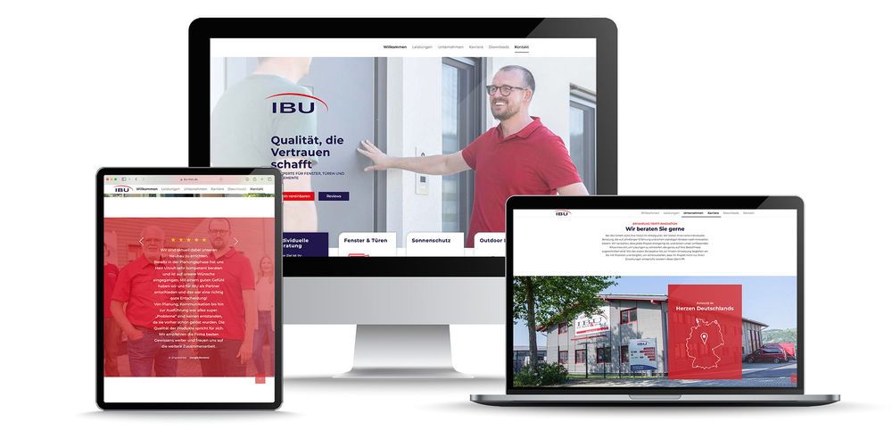 Website IBU Fenster, Türen und Bauelemente auf Monitor, Laptop und Handy