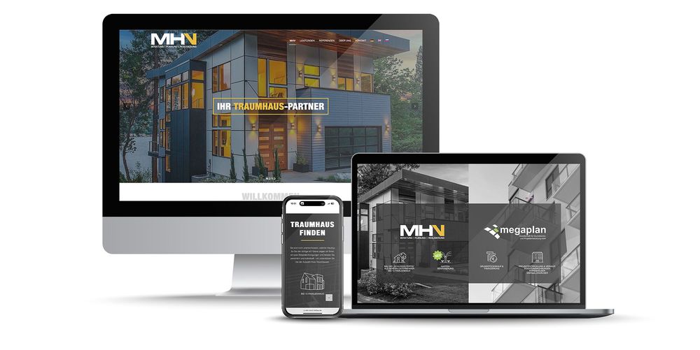 Website MHV Hoch- und Tiefbau auf Monitor, Laptop und Handy